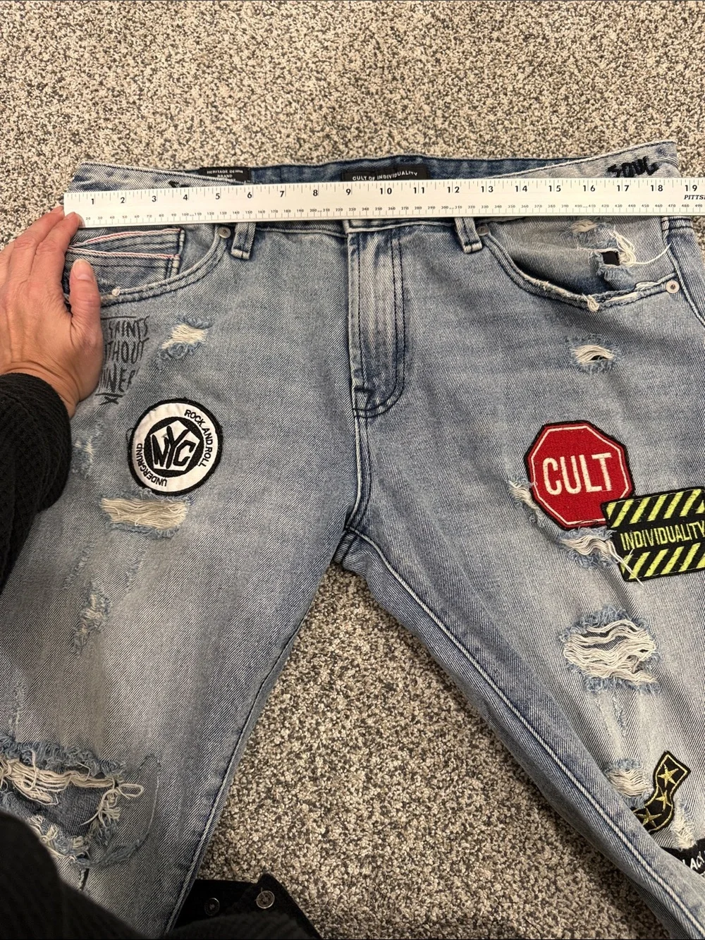 Cult of Individuality Slim Distressed Patchwork Rocker Grunge Men's Jeans 36x33